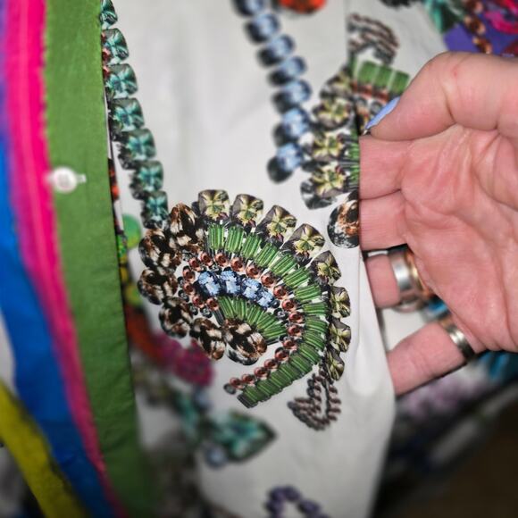 Sara Roka Poplin Maxi Shirt Dress Jewel Paisley Print Cotton Colorful 8 NWT - Picture 5 of 13